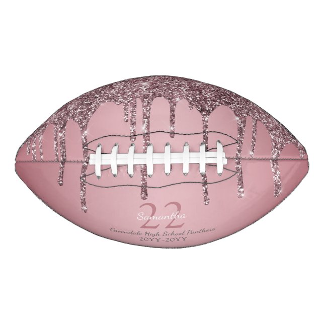 Rose Gold Pink Glitter Drips Name Team Number Year Football (Front)