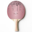 Rose Gold Pink Glitter Drips Sparkle Monogram Name Ping Pong Paddle Rose Gold Pink Glitter Drips Sparkle Monogram Name Ping Pong Paddle