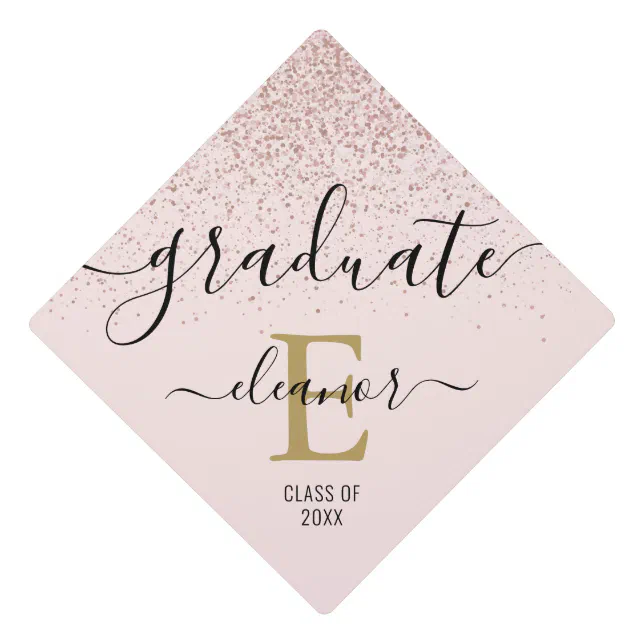 Rose Gold Pink Glitter Elegant Gold Monogram Name Graduation Cap Topper ...