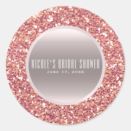 Rose Gold Pink Glitter Elegant Wedding Favor Classic Round Sticker