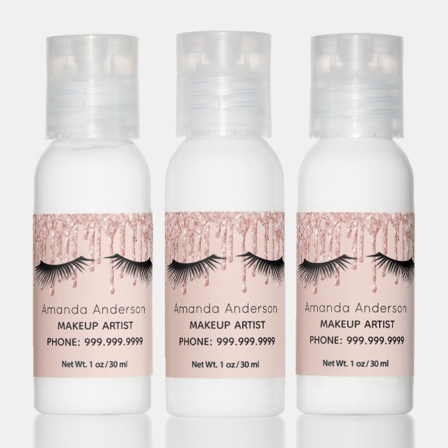 Rose gold pink glitter eye lashes makeup artist  hand lotion (Set)