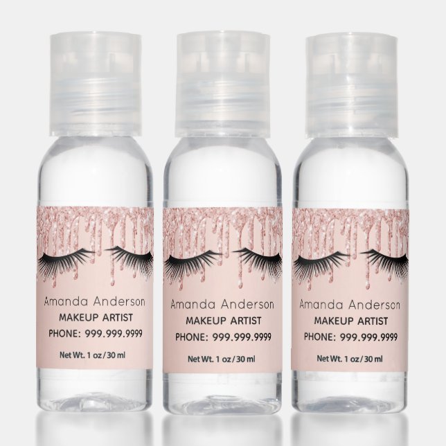Rose gold pink glitter eye lashes makeup artist  hand sanitizer (Set)
