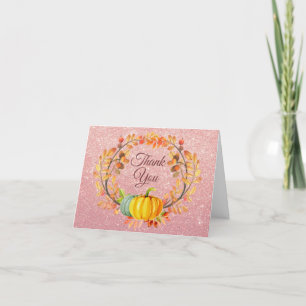Rose Gold Pink Glitter Fall Pumpkin Thank You card
