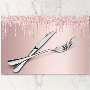 Rose gold pink glitter girly paper placemat