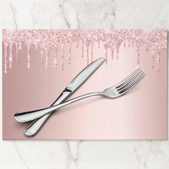 Rose gold pink glitter girly paper placemat (Creator Uploaded)