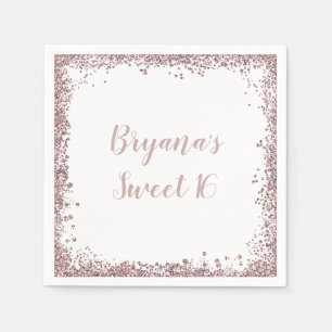 Rose Gold Pink Glitter Glam Edge Sweet 16 Party Napkins