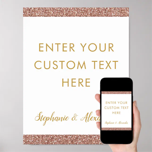 Rose Gold Pink Glitter &amp; Gold Custom Party Sign | Zazzle