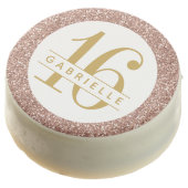 Rose Gold Pink Glitter & Gold Sweet 16 Birthday Chocolate Covered Oreo (Angled)