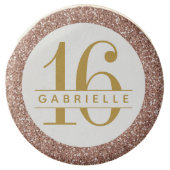 Rose Gold Pink Glitter & Gold Sweet 16 Birthday Chocolate Covered Oreo (Front)