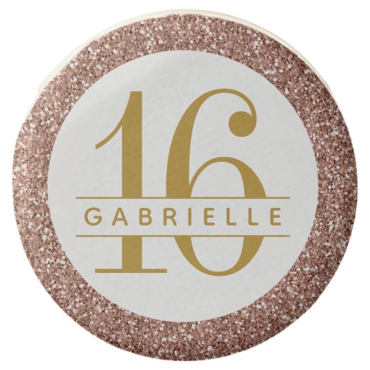 Rose Gold Pink Glitter & Gold Sweet 16 Birthday Chocolate Covered Oreo (Front)