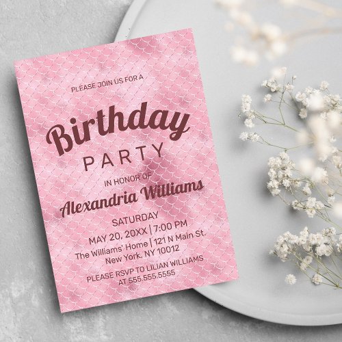 Rose gold pink glitter gradient mermaid Birthday Invitation