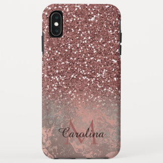 Rose Gold Pink Glitter, Grey Marble, Personalized iPhone XS Max Case