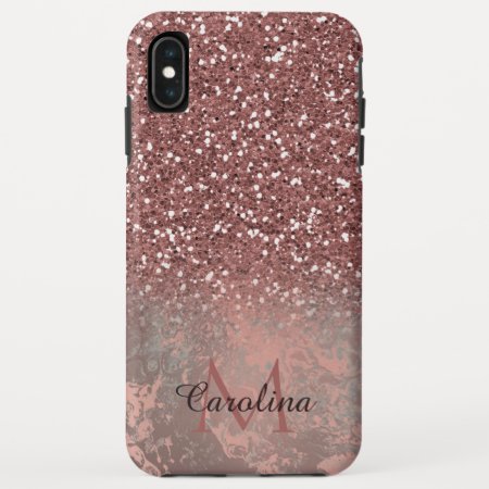 Rose Gold Pink Glitter,  Grey Marble, Personalized Iphone Xs Max Case
