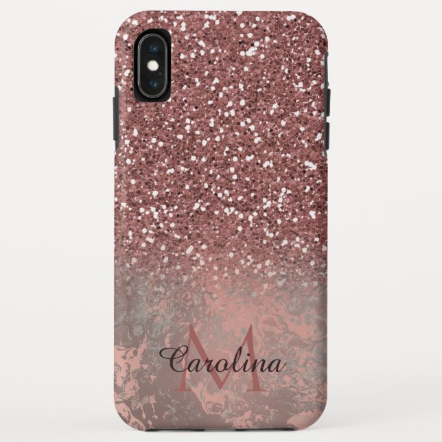 Rose Gold Pink Glitter,  Grey Marble, Personalized Case-Mate iPhone Case (Back)
