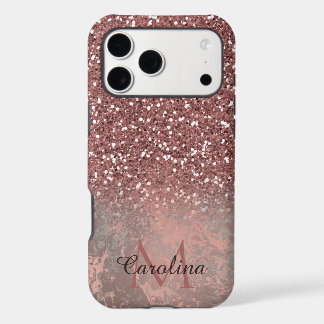Rose Gold Pink Glitter,  Grey Marble, Personalized iPhone 17 Pro Max Case
