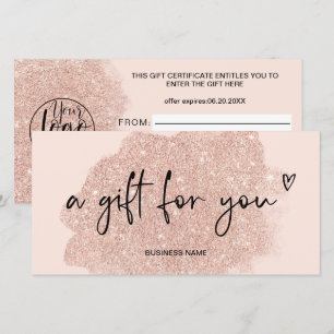 rose gold pink glitter heart logo gift certificate