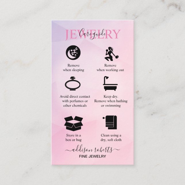Rose Gold Pink Glitter  Jewelry Care   Business Ca Card (Front)