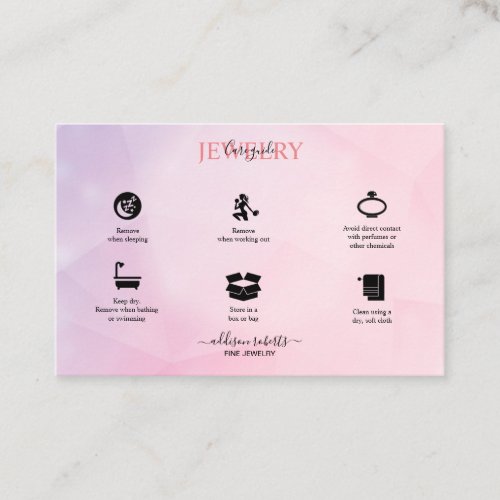 Rose Gold Pink Glitter  Jewelry Care  Business Car Business Card