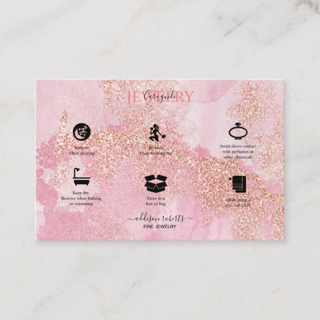 Rose Gold Pink Glitter  Jewelry Care  Business Card (Front)