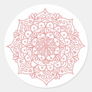 Rose Gold Pink Glitter Mandala Flower Classic Round Sticker