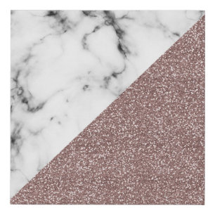 Rose Gold Pink Glitter Marble Geometric Cut Faux Canvas Print