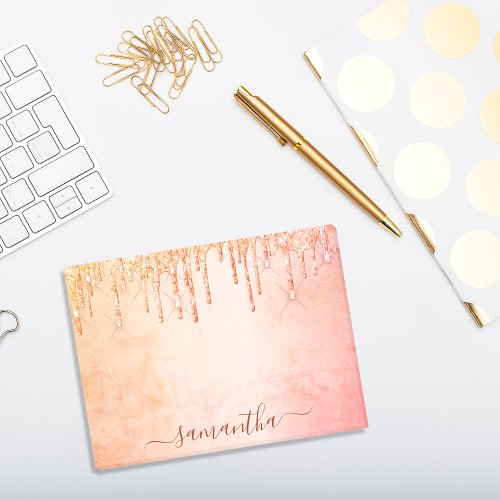 Rose gold pink glitter marble name glamorous post_it notes