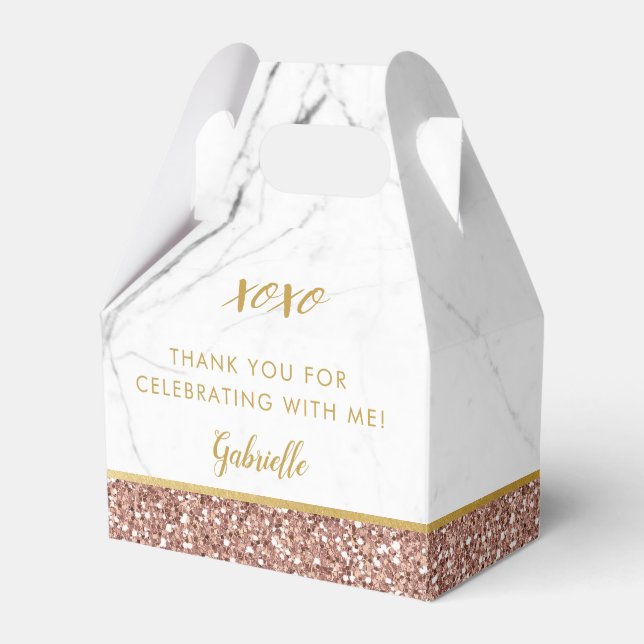 Rose Gold Pink Glitter Marble Party Favor Boxes (Front Side)