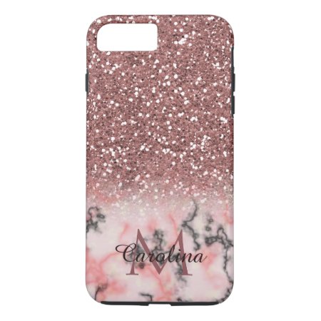 Rose Gold Pink Glitter, Marble, Personalized Iphone 8 Plus/7 Plus Case