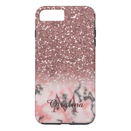 Rose Gold Pink Glitter Marble Personalized iPhone 8 Plus7 Plus Case