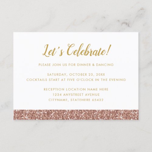 Rose Gold Pink Glitter Minimal Stripe Reception Enclosure Card