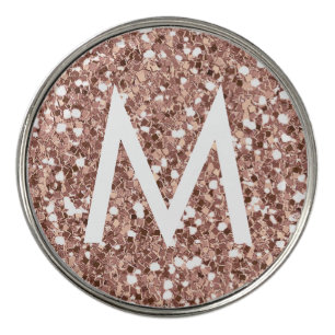 Rose Gold Pink Glitter Modern Monogram Initial Golf Ball Marker