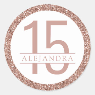 Rose Gold Pink Glitter Modern Quince Años Favor  Classic Round Sticker