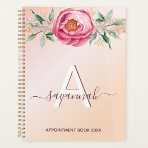 Rose gold pink glitter monogram appointments planner