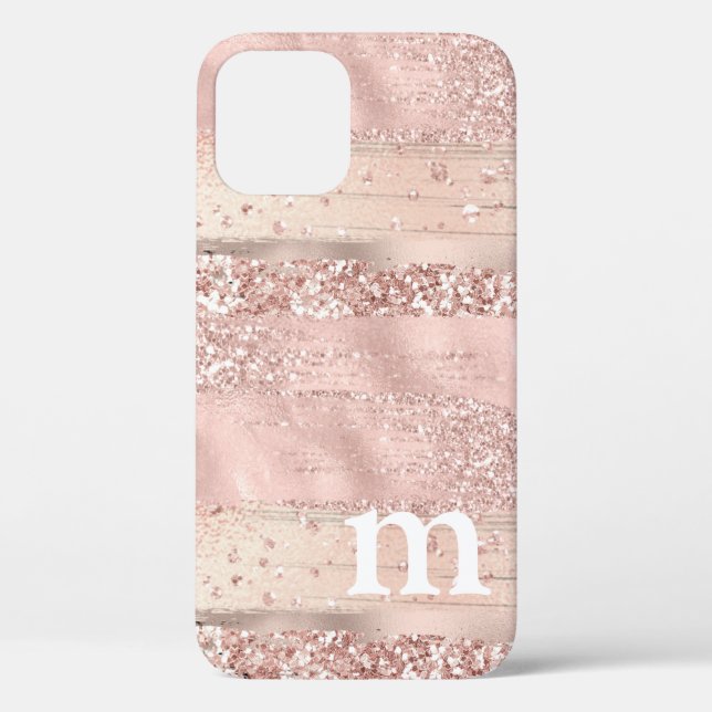Rose Gold Pink Glitter Monogram Case-Mate Case-Mate iPhone Case (Back)