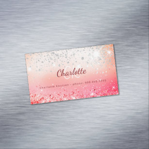 Rose gold pink glitter monogram initials  business card magnet