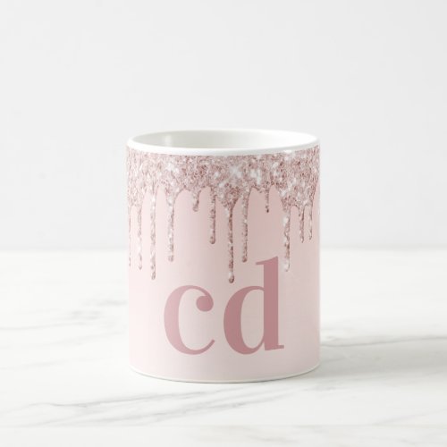Rose gold pink glitter monogram initials coffee mug