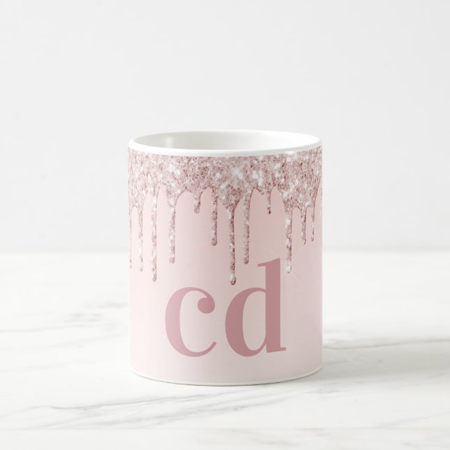 Rose gold pink glitter monogram initials coffee mug (Center)