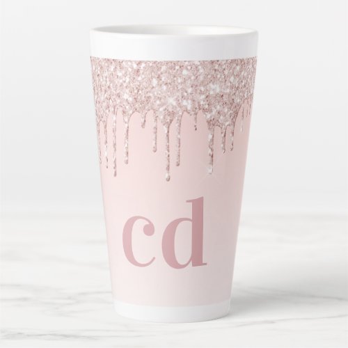Rose gold pink glitter monogram initials latte mug