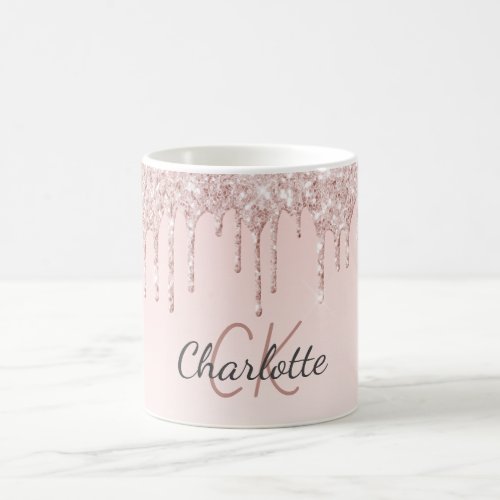 Rose gold pink glitter monogram initials luxury coffee mug
