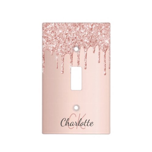 Rose gold pink glitter monogram initials luxury light switch cover