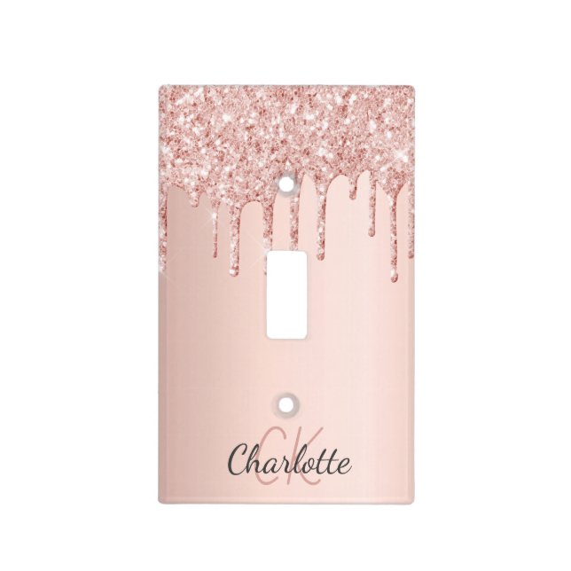 Rose gold pink glitter monogram initials luxury light switch cover (Front)