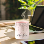 Rose gold pink glitter monogram initials luxury mug<br><div class="desc">An elegant,  girly and glam mug. Rose gold faux glitter drip,  paint dripping look.  Blush pink gradient background.  Personalize and add your name and monogram initials  Dark rose gold and gray letters.</div>