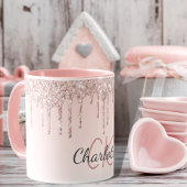 Rose gold pink glitter monogram initials luxury mug