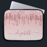 Rose Gold Pink Glitter Monogram Laptop Sleeve<br><div class="desc">Elegant and girly monogram laptop sleeve featuring pink and rose gold faux glitter dripping down a pink ombre background. Personalize with your name in a stylish trendy rose gold script with swashes.</div>