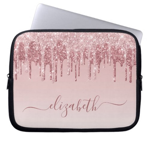 Rose Gold Pink Glitter Monogram Laptop Sleeve