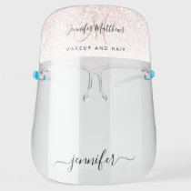 Rose Gold Pink Glitter Monogram Logo Hair Salon Face Shield