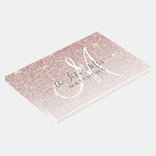 Rose Gold Pink Glitter Monogram Name Future Mrs Guest Book