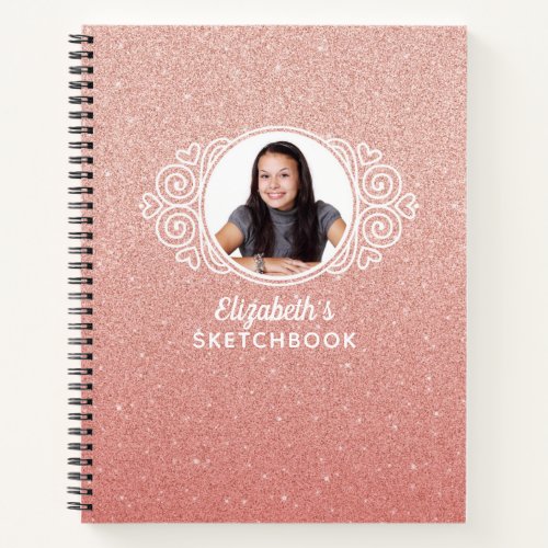 Rose Gold Pink Glitter Monogram Photo Sketchbook Notebook