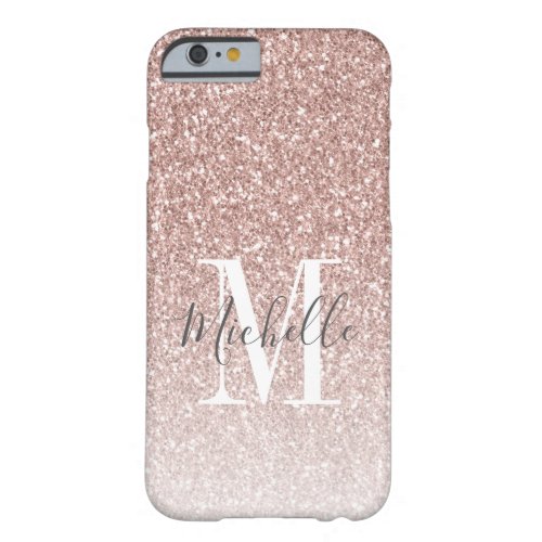 Rose Gold Pink Glitter Monogram Script Name Barely There iPhone 6 Case