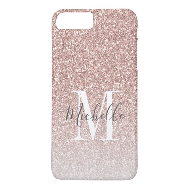 Rose Gold Pink Glitter Monogram Script Name Case-Mate iPhone Case (Back)
